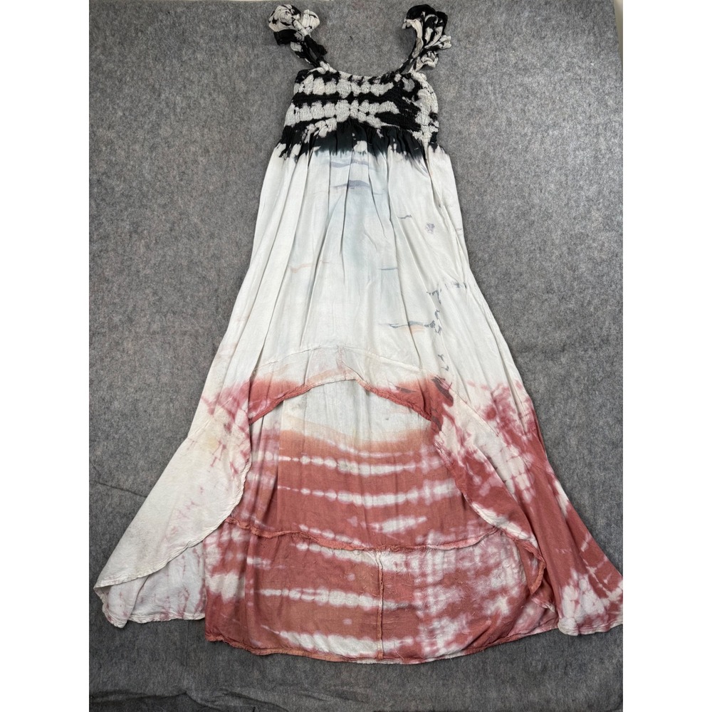 Boho Me High Low Dress Womens S Multi Rayon Tie Dye Smocked Festival Maxi Boho